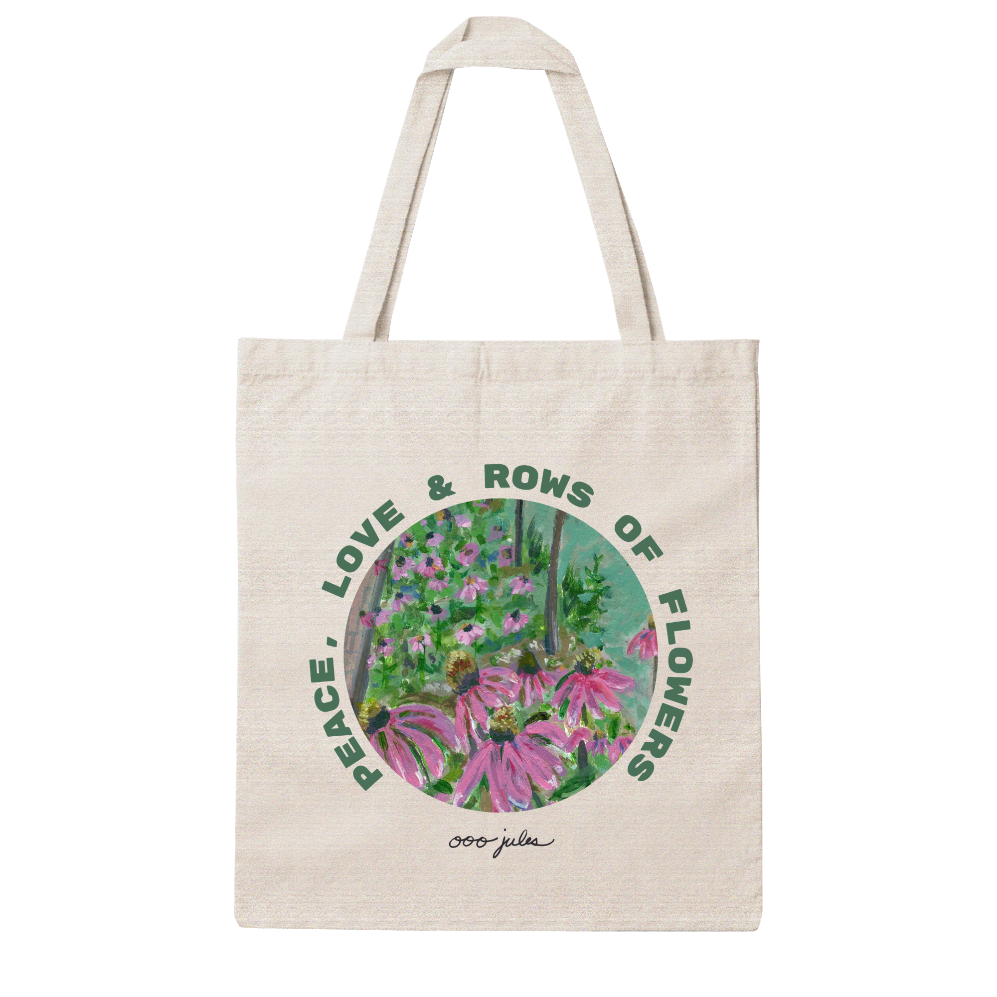 Peace, Love & Rows of Flowers Tote | Floral Art Market Tote