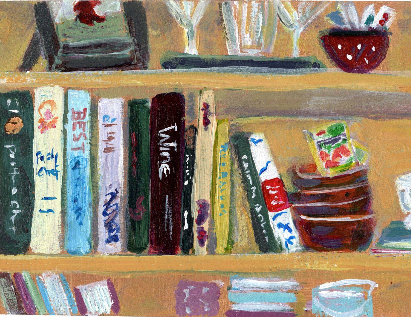 Cozy Catch-All Bookshelf Greeting Card | Blank Art Card